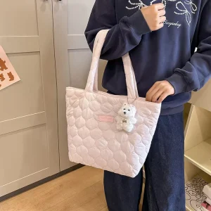 Soft Quilted Love Hand Bag Han Feng Ins Sweet Girl Style Crossbody Shoulder Bag with Single Strap Polyester Lining