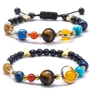 Solar System Galaxy Natural Stone Beaded Bracelet Eight Planets Universe Guardian Star Bracelet