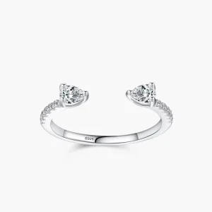 Solid 925 Sterling Silver Water Drop Shape Dazzling CZ Adjustable Finger Ring For Women Girls Birthday Party Jewelry Gift