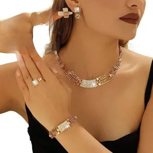 Solid Color Electroplated Gold Flower Pattern Alloy Jewelry Set for Women