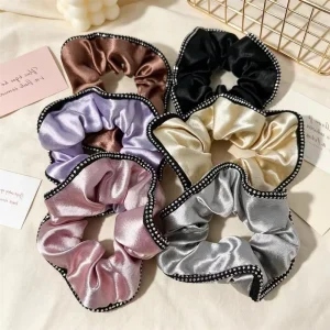 Solid Color Fashion Elegant Rimmed Satin Large Intestine Hair Ring Women Tie Rope All match Accessories