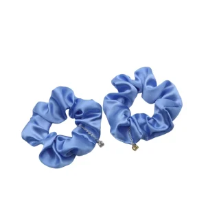 Solid Color Satin Fabric Elastic Hair Ring with Unique Metal Decoration Design Hair Ties Band Scrunchies