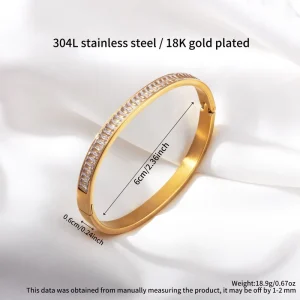 Solid Color Zircon 18k Gold Plated Stainless Steel Open Charm Bracelet for Gift
