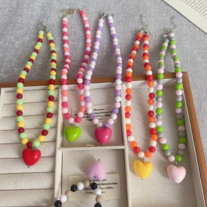 Songyi CE Acrylic Candy colored Beaded Necklace Heart Pendant Necklace for Women Fashionable Necklace