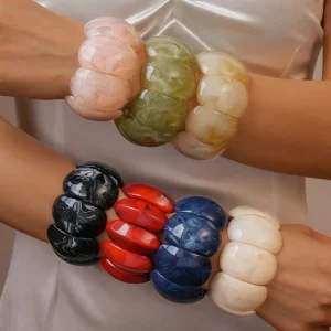 Sophisticated Chic Radiant Mirror Polished Geometric Square Tie dye Acrylic Splice Bracelet for Summer Beach Vacation Vibe