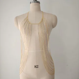 Sophisticated Luxury Multi layered Wedding Party Bra Chain Long Dangling Tassel Gold Plated Crystal Accents Customized Durable