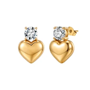 Source Factory Women Stainless Steel Heart Earrings 18K Gold Plated Light Luxury European Style Ear