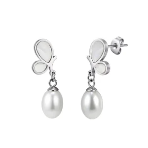 Source Factory Women Stainless Steel Pearl Pendant Earrings 18K Gold Plated Light Luxury European Style Ear Bulk Price
