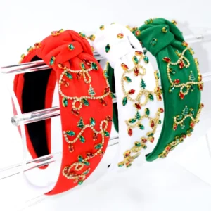 Source Factory Women’s Fashion Christmas Tree Headband Rhinestone Metal Knot High Top Fabric Hair Accessories 13CM Cross border