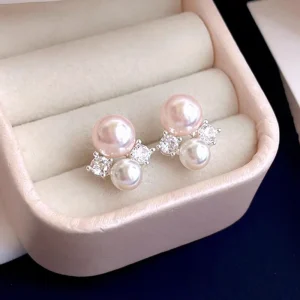 South Korea Simple Gentle Pink Pearl Earrings Fashion Temperament Small Earrings Women’s Jewelry