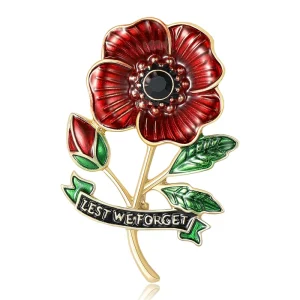 Souvenir Brooch Lest We Forget Festival of Remembrance Day Pin Accessory Alloy Enamel Red Poppy Brooch Pin