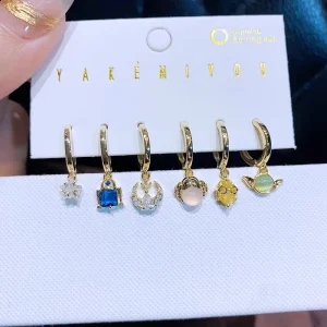Space Interstellar Style Luxury Design Fashion Colorful Zircon Gold Plated Hoop Earrings Set for Women