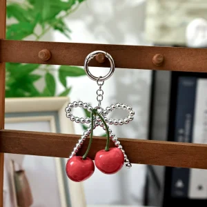 Sparkling Bow Cherry Keychain Sweet Fruit Inspired Bag Charm for Valentine’s & Birthday Gifts