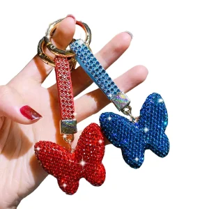 Sparkling Crystal Butterfly Keychain Elegant Rhinestone Keyring Cute Bag Charm Car Accessories for Women Fashion Jewelry Gift
