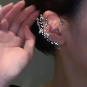 Sparkling Crystal Elf Butterfly Ear Cuff Without Piercing Clip Earring Elegant Ear Clip Women Exquisite Ear Cuff Wedding Jewelry