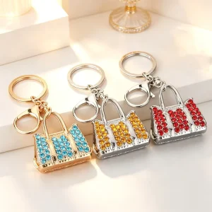 Sparkling Handbag Keychain Rhinestone Mini Bag Accent Bag Chain Ten Tone Alloy Keyring Accessory Glamorous Fashion Lover Gifts