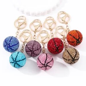 Sparkling Multi color Full Diamond Basketball Keychain Simple Fashionable Style Basketball Phone Pendant Souvenir