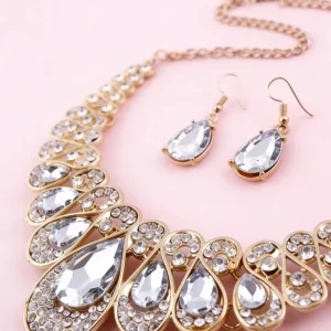Sparkling New Exquisite Bridal Crystal Diamond Water Fashionable Accessories Wedding Bridal Party Necklace Earring Set