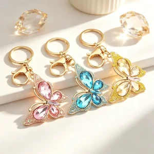 Sparkling Rhinestone Butterfly Keychain Elegant Decorative Bag Chains Sturdy Keyring Tri Tone Alloy Pendant Fashionista Gifts