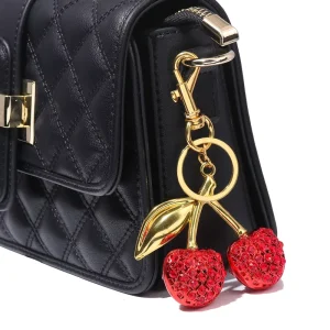 Sparkling Rhinestone Cherry Keychain for Women Crystal Fruit Bag Charms Handbag Purse Hanging Ornament