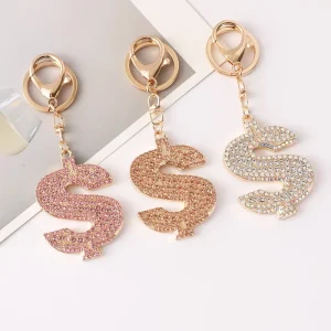 Sparkling Rhinestone Dollar Sign Metal Keychain Luxury Crystal 3D Shape Money Symbol Bag Charm Women Fashion Car Key Pendant