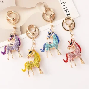 Sparkling Rhinestone Horse Keychain Crystal Animal Key Ring Bag Charm for Women Gift