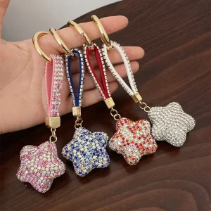 Sparkling Rhinestone Star Shape Alloy Key Chain Fashion Cartoon Women Bag Pendant Holiday Gift