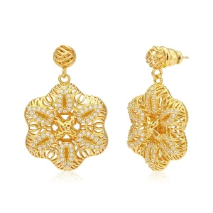 Sparkly CZ Petals Flower Drop Earring for Women Wedding Party Exquisite Hollow Mesh Pendant Fashion Jewelry Earrings