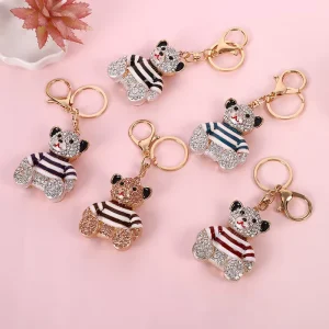 Sparkly Crystal Inlaid Mini Bear Charm Key Ring Lovely Cartoon Alloy Hardware Parts Handbag Decor Gift
