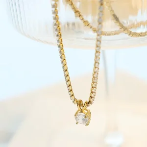 Sparkly Full Stone Chain With Round Pendant for Woman Daily Wear Zircon Charm Necklace Plated Gold Diamond Jewelry