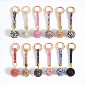 Sparkly Rhinestone Ball Keychain, Bling Crystal Round Keyring Bag Charm Car Pendant Accessory for Women