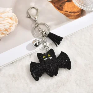 Sparkly Rhinestone Bat Keychain Cartoon Luxury Bling Safe Bag Charm Tassel Handbags High end Crystal Animal Leather