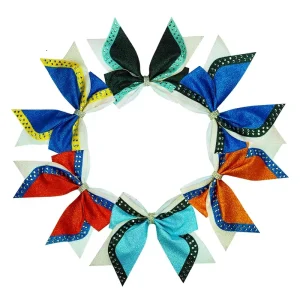 Sparkly Rhinestone Edge Cheer Bow 6 Colors Glitter Cheerleading Hair Bow for Kids Girls Sports Hair Accessory