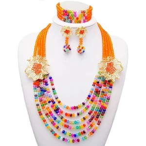 Special Design Weave Beads Jewelry Set Wedding Costume Necklace Earrings Bangle Ring Jewelry Set