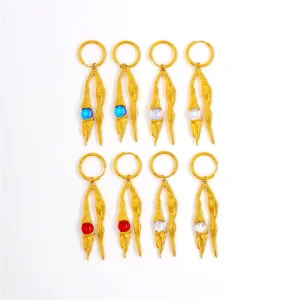 Special Shaped Women’s Gold V Earrings Cool Girls’ Trendy Party Accessories Exaggerated Colorful Stone Ear Hooks