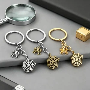 Spider Web Keychain Hollow Insect Accent Bag Chain Three Tone Zinc Alloy Accessory Keyring Gothic Creepy Cute Lover Gifts