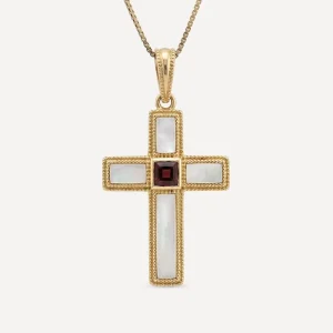 Spiritual Jewelry Vintage Gothic Cross 18K Gold Plated Brass Natural Stone Spiritual Necklace