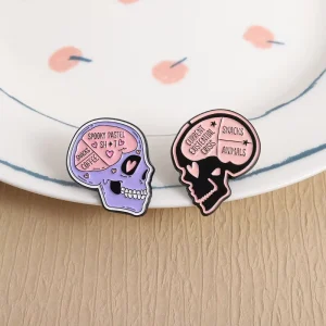 Spooky Cute Skeleton Enamel Pins Pastel Goth Existential Crisis Mood Brooch Daily Wear Snack Coffee Meme Jewelry