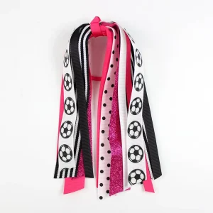 Sport Soccer Football Streamers Hair Bow Ponytail Holder for Girls Boutique Bows Soccer Printed Ribbon Hair Accessory