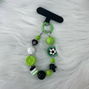 Sports Football Beaded Plastic Phone Charm Lanyard Black Green Wrist Chain Cell Phone Anti Lost Strap Keyring Lucky Accessories