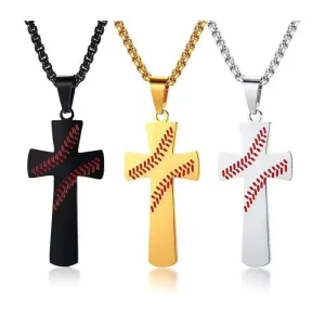 Sports Style Stainless Steel Cross Necklace Fashionable and Simple Accessories Cross Pendant Necklace Collar Gift