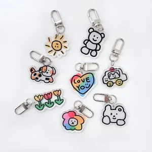 Spot UV Printing Cartoon Cute Stick Figure Acrylic Key Chain Couple Bag Mobile Phone Decoration Small Pendant