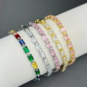 Spring Colorful Multi Shapes CZ Tennis Bracelet 18K Gold Plated Princess Cut Certified Trendy Unisex Anniversary Fashion