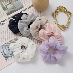 Spring New Sweet Cute Gentle High Stretch Hair Rope Temperament Fashion Hair Accessories Mesh Stars Scrunchie for Girls
