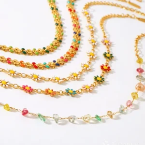 Spring Summer Bohemian Daisy Floral Link Chain Bracelets Custom Colorful Oil Dripping Jewelry Enamel Bracelets Anklet