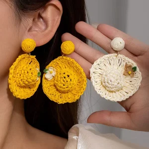 Spring Summer Flowers Earrings for Women Boho Beach Style Sweet Jewelry Elegant Handwoven Pendientes Muje
