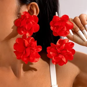 Spring Summer Multicolor Fabric Accessories Fashion Irregular Three Dimensional Flower Earrings Gifts for Women