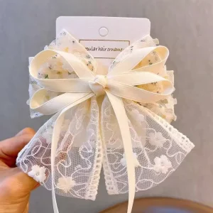 Spring Summer New Beige Bow Hair Accessory Girls’ Lace Versatile Hair Clip Girls’ Head Wear Fashion Hair Clips