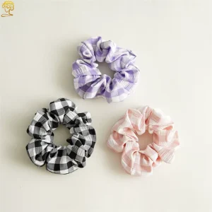 Spring and Summer Simple Plaid Scrunchies for Girls Tied Hair Headband Elastic Band Hair Accessory