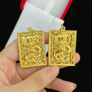 Square Dragon Pendant 24k Gold Plated Brass Accessories Classic Fashion Hip Hop Pendant for Women Men